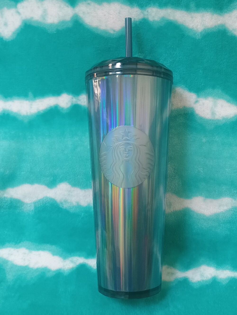 Starbucks Iridescent Tall Tumbler with Straw - Holographic Blue 24 Oz